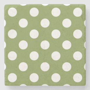 Posavasos De Piedra Pos de polka blanco sobre el verde oliva