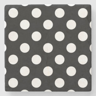 Posavasos De Piedra Pos de polka blanco sobre negro