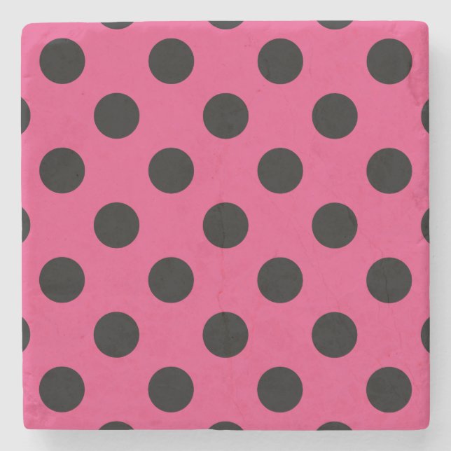 Posavasos De Piedra Pos de polka negro en fucsia (Anverso)
