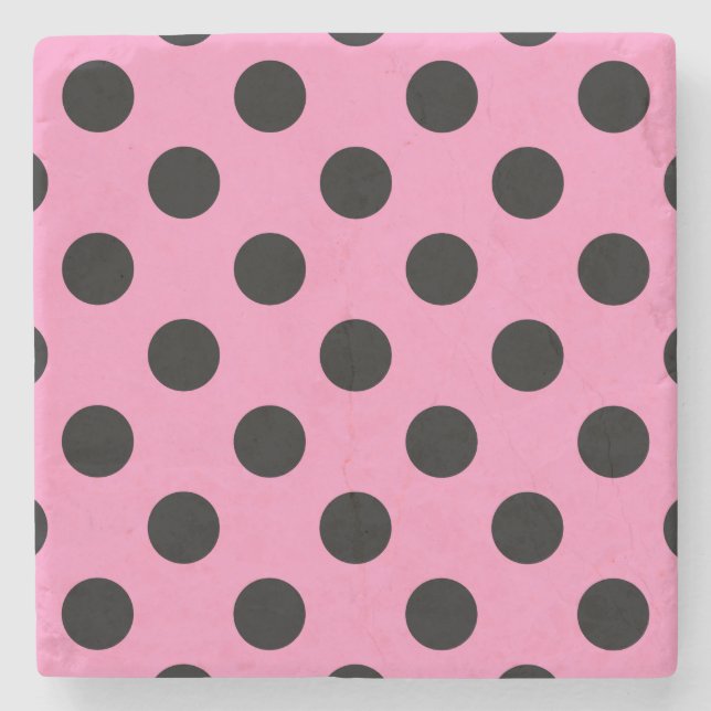 Posavasos De Piedra Pos de polka negro sobre rosa (Anverso)