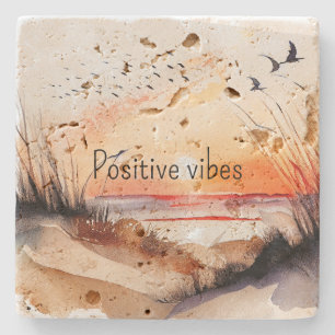 Posavasos De Piedra Positivo Vibes Beach Sunset con Aves
