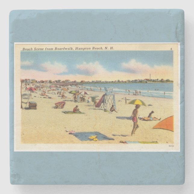 Posavasos De Piedra Postal de playa Vintage Hampton (Anverso)
