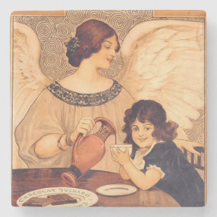 Posavasos De Piedra Póster Antiguo del Ángel de Chocolate Francés: Art