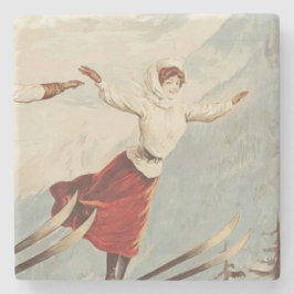 Posavasos De Piedra Poster de esquí francés Chamonix Mont Blanc Vintag