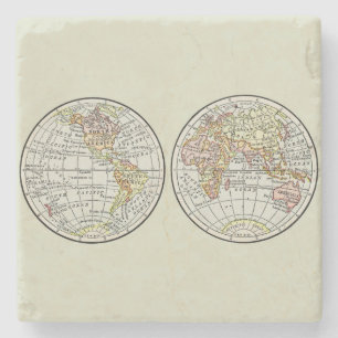 Posavasos De Piedra Póster de Globo de Mapa Mundial de 1916 Vintage He