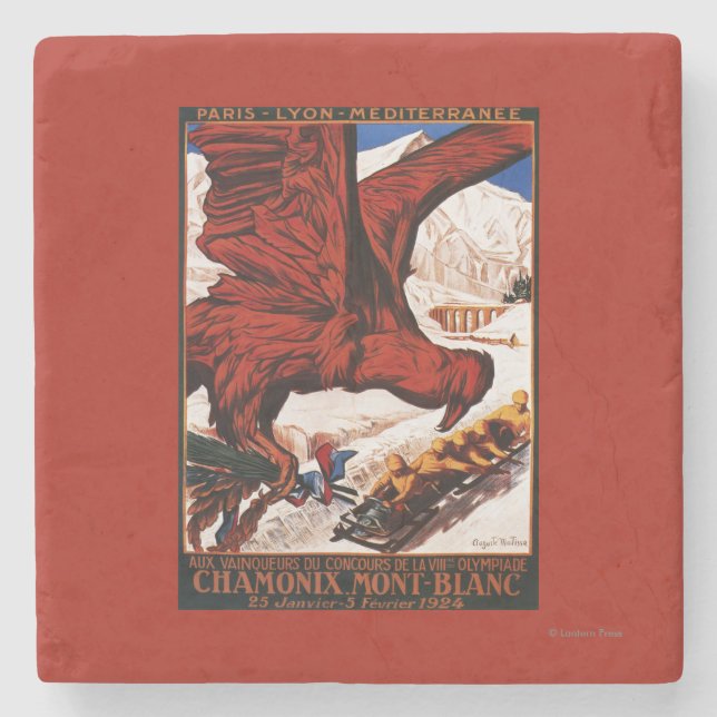 Posavasos De Piedra Poster de los Juegos Olímpicos de Invierno de 1924 (Anverso)