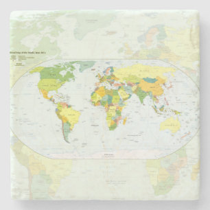Posavasos De Piedra Póster del Atlas del Mapa Mundial Político: Decora