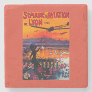 Posavasos De Piedra Poster del vintage del De Lyon de la aviación del