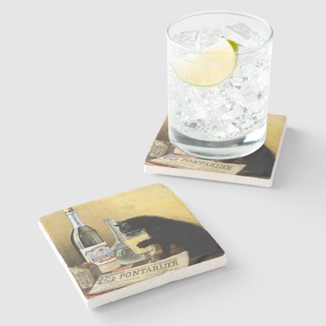 Posavasos De Piedra poster francés retro "absinte de los burgueses" (Lateral)