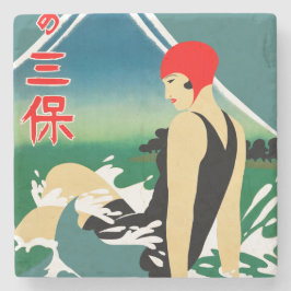 Posavasos De Piedra Poster japonés de turismo de viajes Chica Art Deco