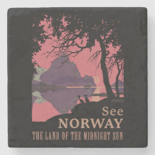 Posavasos De Piedra Póster minimalista de atardecer en Noruega - Fiord