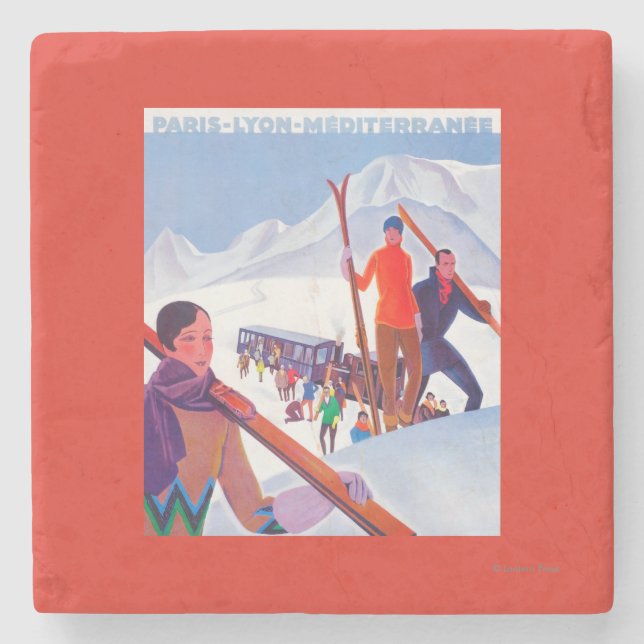 Posavasos De Piedra Poster promocional ferroviario de PLM (Anverso)