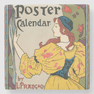 Posavasos De Piedra Póster vintage de mujer Art Nouveau con vestido am