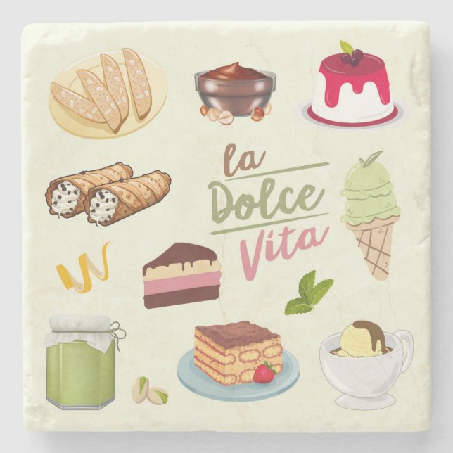 Posavasos De Piedra Postres Dulces Italianos (Anverso)