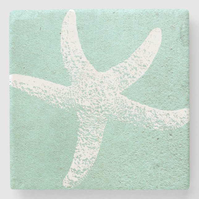 Posavasos De Piedra Práctico de costa azul y blanco de las estrellas (Anverso)