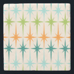 Posavasos De Piedra Práctico de costa de mármol geométrico de<br><div class="desc">Vintage. Geometrics. Starbursts. Si usted ama cualesquiera de esas palabras, este práctico de costa de piedra de mármol geométrico de Starbursts del vintage retro está para usted. Características del este diseño moderno de los mediados de siglo un fondo poner crema con filas de la turquesa, de la verde lima, del...</div>