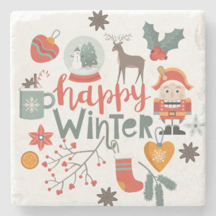 Posavasos De Piedra Práctico de costa feliz de la piedra del invierno