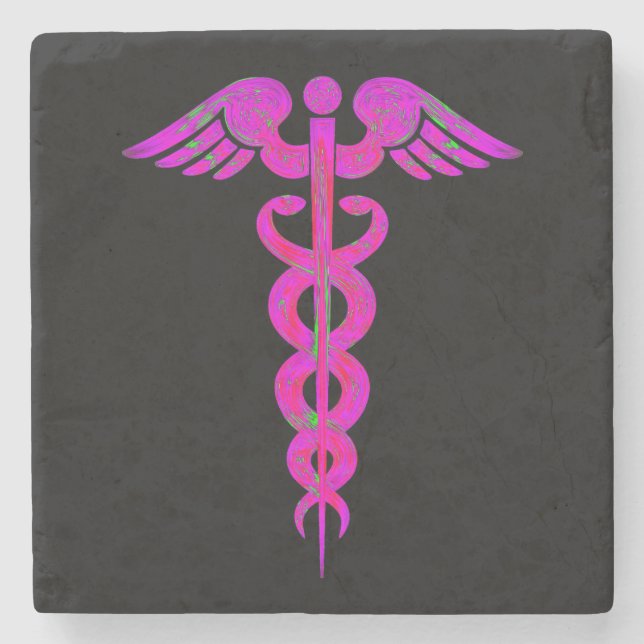 Posavasos De Piedra Práctico de costa médico rosado negro del caduceo (Anverso)