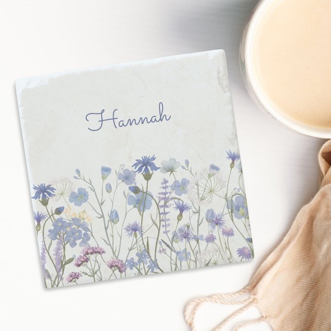 Posavasos De Piedra Pradera de flores silvestres monogramadas en acuar (In situ)