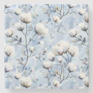 Posavasos De Piedra Precioso floral azul claro y blanco