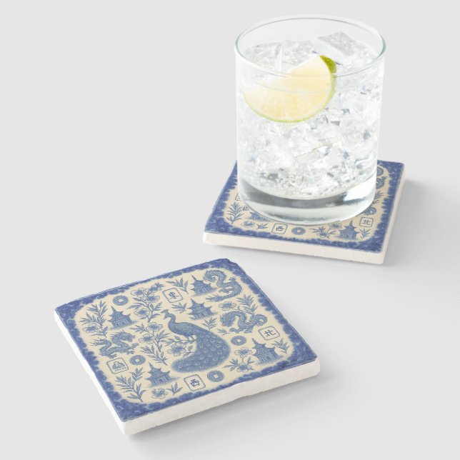 Posavasos De Piedra Precioso Mahjong Toile  (Lateral)