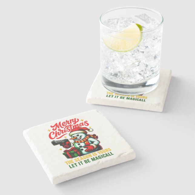 Posavasos De Piedra Premium Gangster Snowman Edgy Home Unique Christma (Lateral)