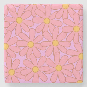 Posavasos De Piedra Preppy Hippie Pink Purple Flower Pattern