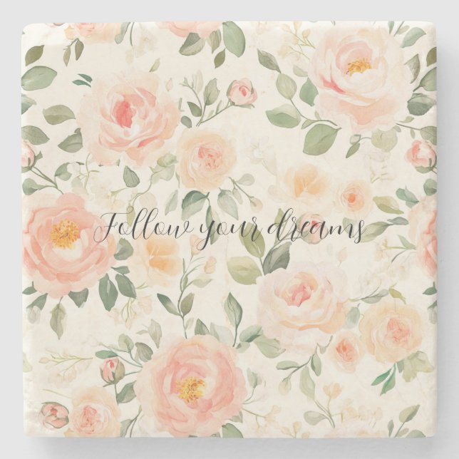 Posavasos De Piedra Pretty Cream Peach Floral (Anverso)