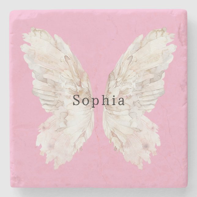 Posavasos De Piedra Pretty Girly Pink Butterfly Wings   (Anverso)