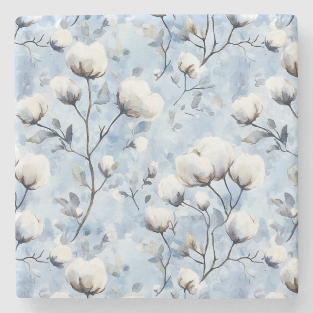 Posavasos De Piedra Pretty Light Blue White Floral (Anverso)