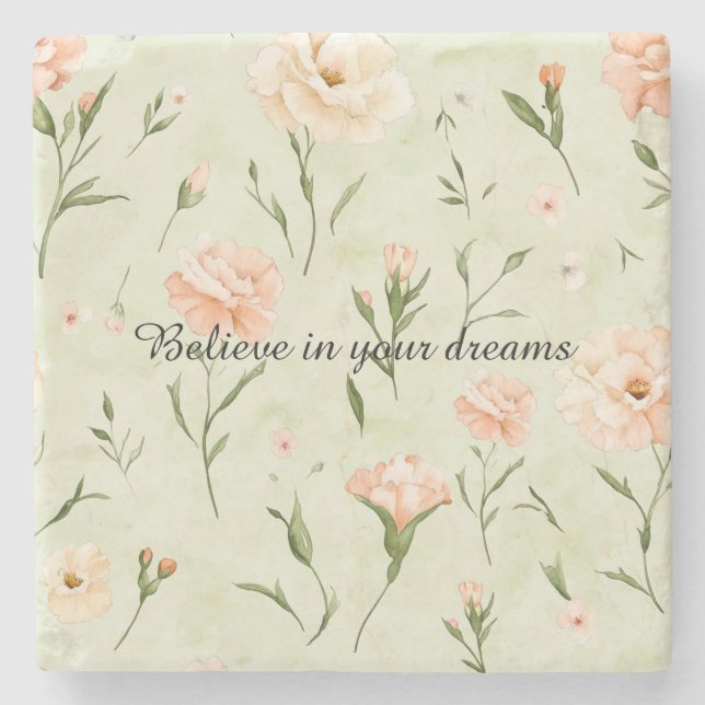 Posavasos De Piedra Pretty Mint Peach Floral (Anverso)