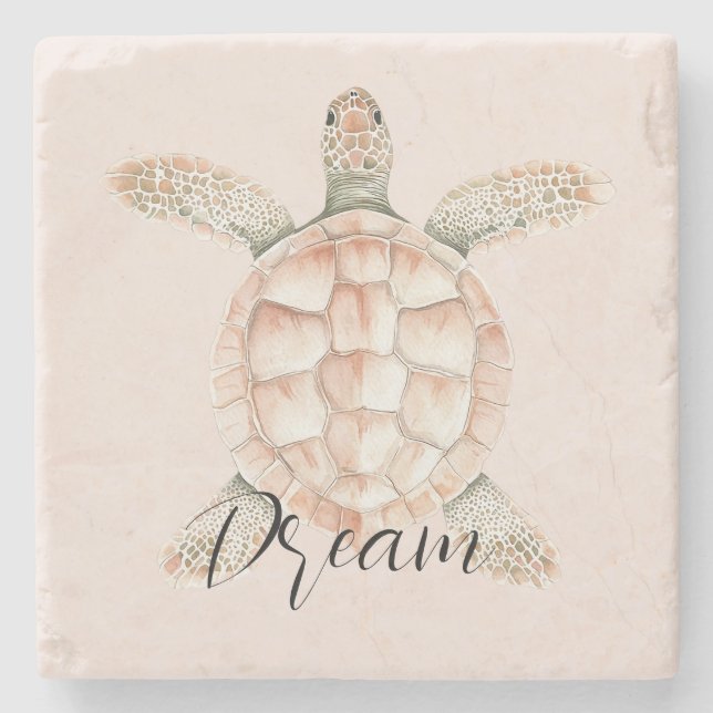 Posavasos De Piedra Pretty Peach Sea Turtle Dream (Anverso)
