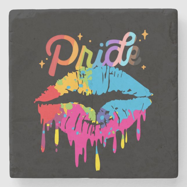 Posavasos De Piedra Pride Rainbow Lips | LGBTQ | Dripping Lips (Anverso)