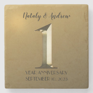 Posavasos De Piedra Primer aniversario de boda del oro metálico