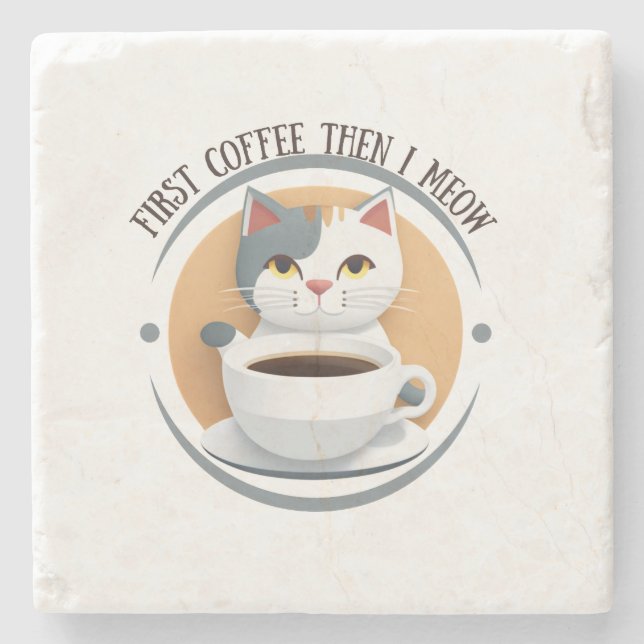 Posavasos De Piedra Primer Café Y Luego Medo Gato Cuto (Anverso)