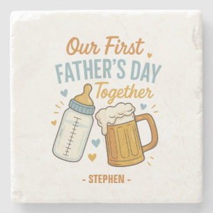 Posavasos De Piedra Primer Día del Padre Juntos - Botella de cerveza y