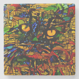 Posavasos De Piedra Prin de arte de gato colorido