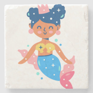 Posavasos De Piedra Princesa de sirena sonriente