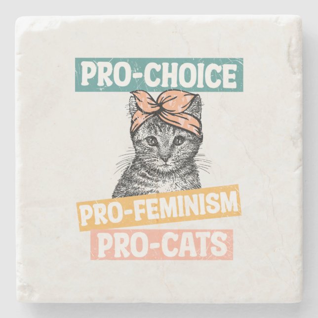Posavasos De Piedra Pro-Elección, Pro-Feminismo, Pro-Cat | Gato Lover (Anverso)