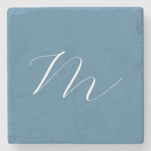 Posavasos De Piedra Profesional Minimalista de bollo azul sólido monog