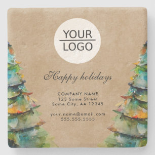 Posavasos De Piedra Promoción Rustic Add Logo Text Christmas Tree