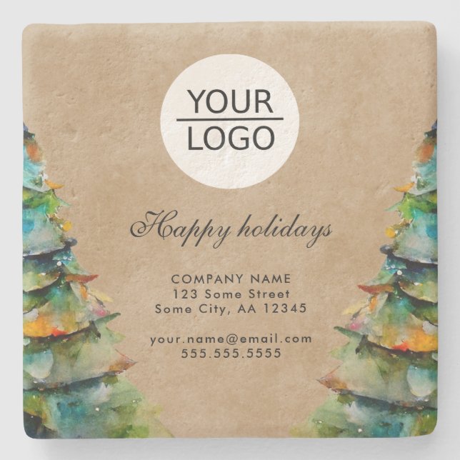 Posavasos De Piedra Promoción Rustic Add Logo Text Christmas Tree (Anverso)