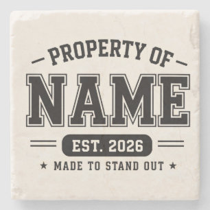 Posavasos De Piedra Propiedad Personalizada De Nombre – Estilo Varsity