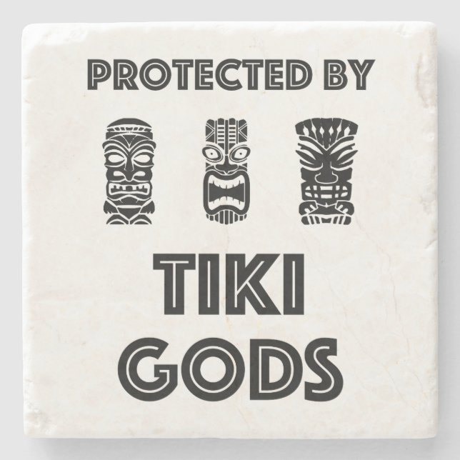 Posavasos De Piedra Protegido por tropical divertido de dioses de Tiki (Anverso)