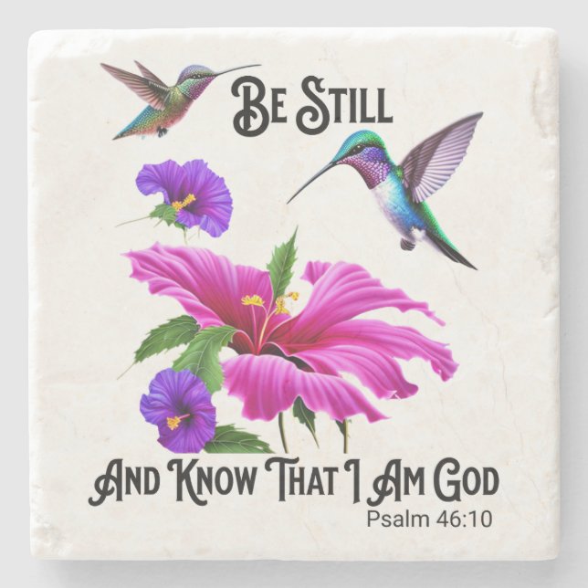 Posavasos De Piedra Ps 46:10 Be Still and Know Hummingbird (Anverso)