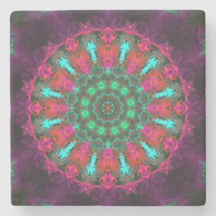 Posavasos De Piedra Psicodelia Hippie morado rosado y Verde azulado