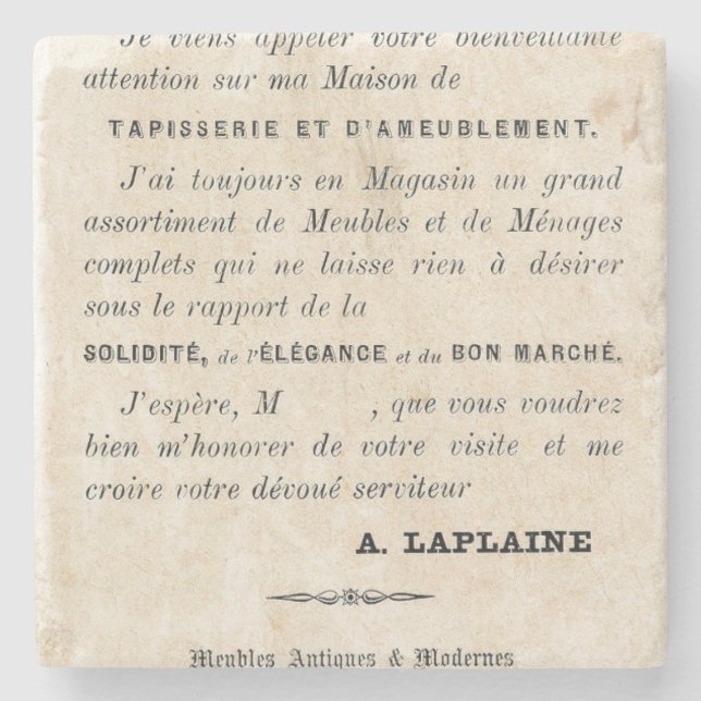 Posavasos De Piedra Publicidad de muebles franceses de época (Anverso)
