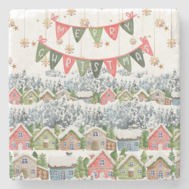 Posavasos De Piedra Pueblo de Navidades de nieve