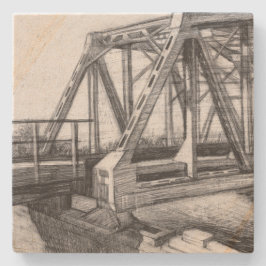 Posavasos De Piedra Puente antiguo pencilart Monocromo Blanco y negro
