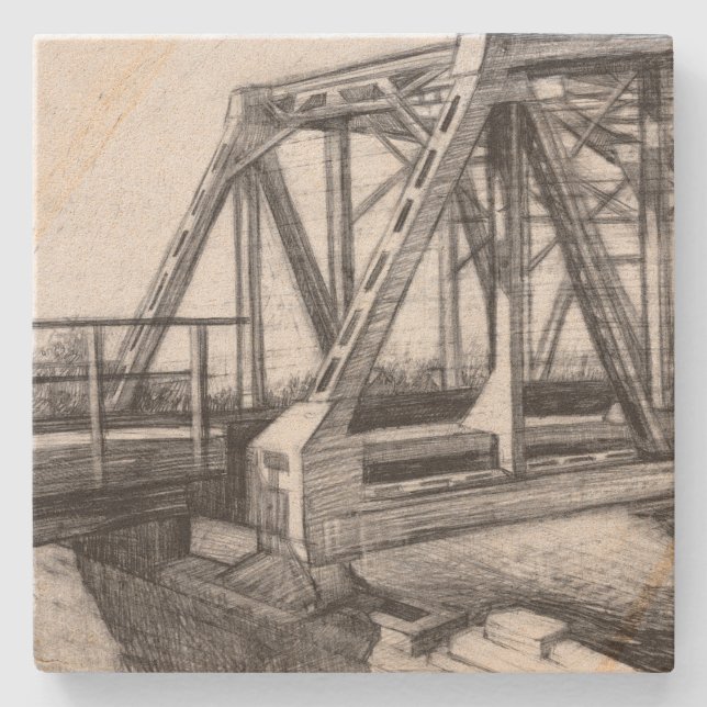 Posavasos De Piedra Puente antiguo pencilart Monocromo Blanco y negro (Anverso)